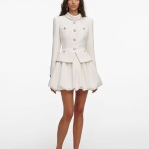 SELF-PORTRAIT Cream Boucle Collared Mini Dress